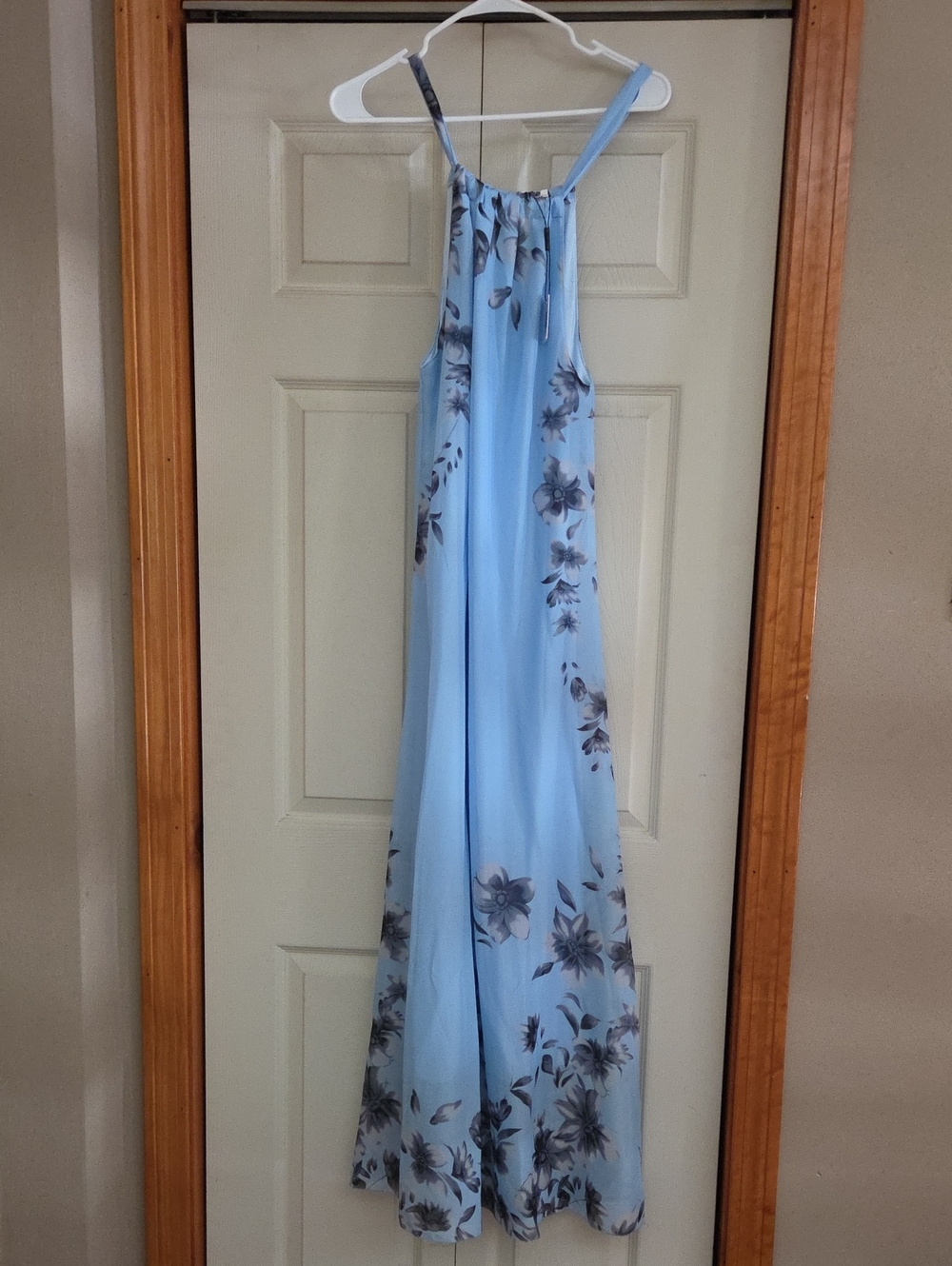 Light Blue Floral Halter Maxi Dress